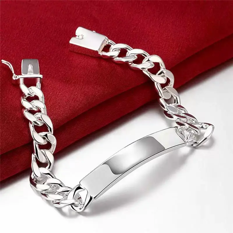 925 Fine Silver-Plated Cuban Link Bracelet, 10MM Width, 8in No-Tarnish Cuban Chain Bracelet for Daily Wear, Bracelets, Classic Link