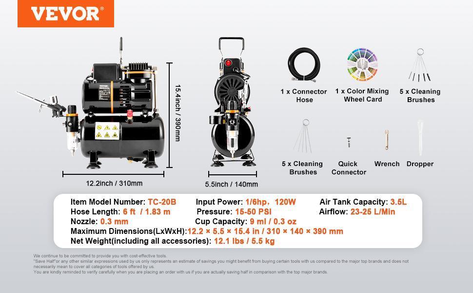 VEVOR Airbrush Ensemble, Expert Airbrush Kit with Compressor, Multi-Use Dual-Action Gravity Feed Airbrush System for Art, Nails, Cookies, Tattoos VEVOR Airbrush Ensemble, Expert Airbrush Kit with Compressor, Multi-Use Dual-Action Gravity Feed Airbrush System for Art, Nails, Cookies, Tattoos