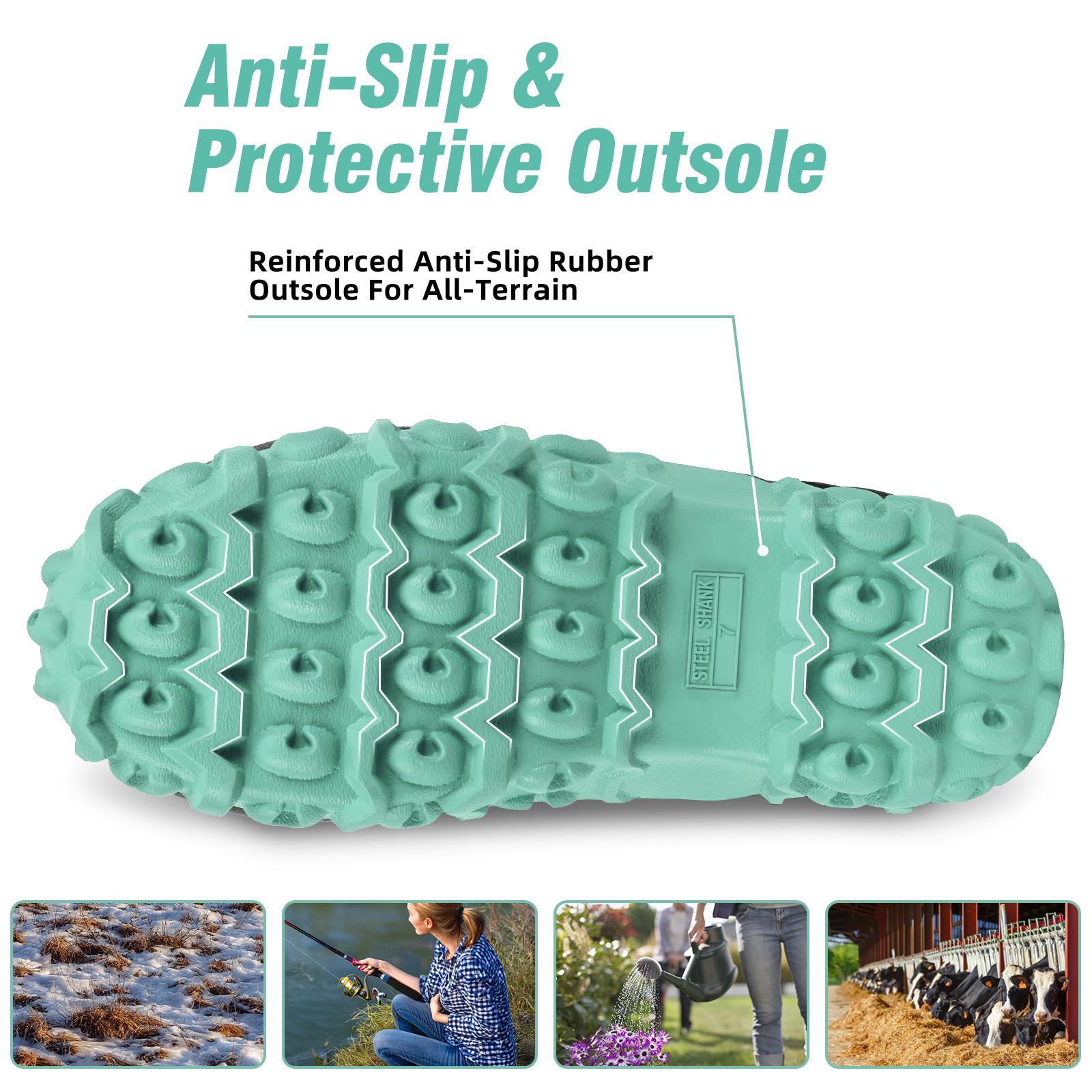 Trudave All-Season Waterproof Rubber Boots for Women Mid-Calf Rain & Hunting Boots with Steel Shank Insulated & Anti-Slip Sole Black Size 5-11 Comfortable Footwear Girl