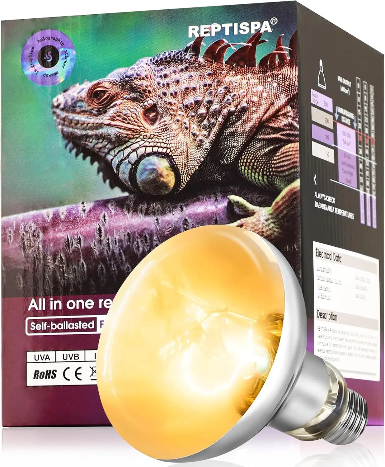Heat Lamp Bulbs, 80 Watts UVA UVB Reptile Heat Bulb, 1 Pack | Full Spectrum, Basking Spot Light, Simulate Natural Sun Light, For Reptile and Amphibian, Silver