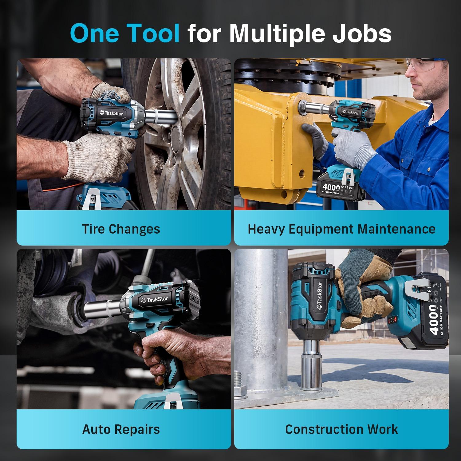 TaskStar 450N.m Cordless Impact Wrench 3/8 Inch(330Ft-lbs)  with Two 4000mah Battery, four Sockets, Power Tool for Professional Mechanics & DIY Enthusiasts