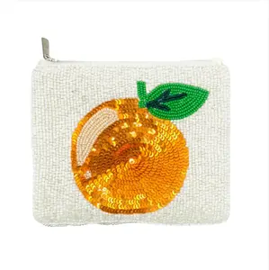 Orange Citrus Beaded Coin Purse