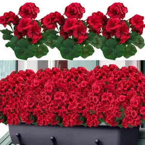 8 Bundles Artificial Red Geraniums 8 Inches Diameter UV Resistant Silk Flowers for Outdoor Garden Patio Indoor Kitchen Table Centerpieces Decor
