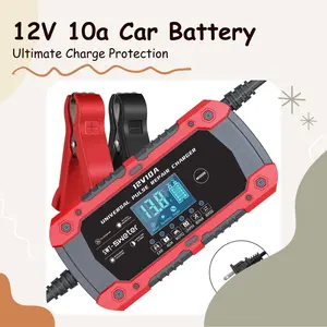 Premium 12V 10A Car Battery Charger | Cold and Heat Resistant Design, with Precision Digital Screen & Auto-Cutoff Function, Compatible with Most Vehicles & Small Engines, Automotive Charging Accessory