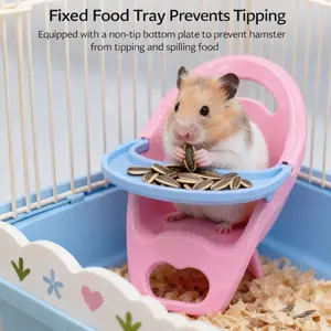 Cute Hamster Feeding Chair with Snack Tray | Small Pet Dining Seat for Syrian Hamsters | Removable Food Tray Hamster Cage Accessory | Adorable Hamster Photo Prop & Cage Decoration