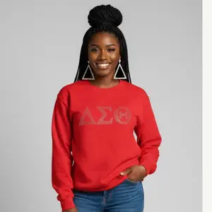 DST Rhinestone Sweatshirt - Red Long Sleeve Crewneck with Delta Sigma Theta Embroidery for Women