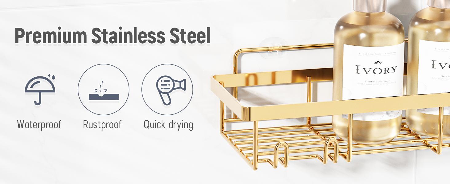 2026 Easter Gift  | Bathroom Accessories 5-Pack, Rust-Proof &Waterproof Shower Rack, No Drilling Stick-On StorageRack with Toothbrush & Soap Holder, Large CapacityMinimalist Design