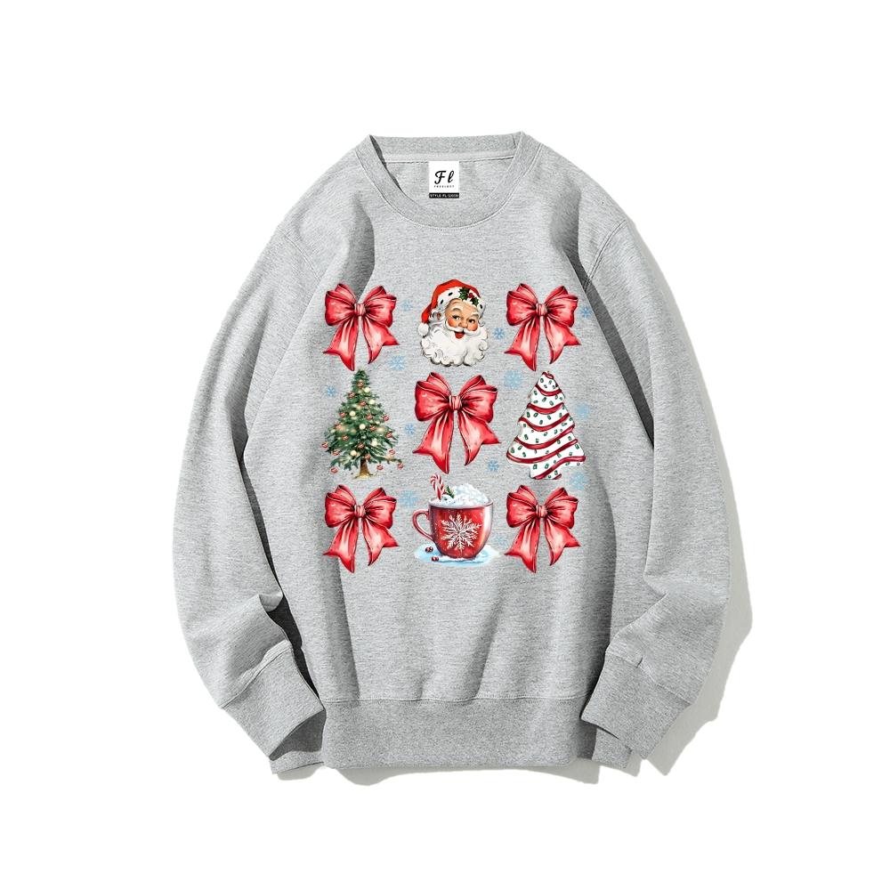 Christmas Coquette Bow Sweatshirts，Christmas Tree Cake Sweatshirts, Women's Sweatshirt Casual Print Long Sleeve Round Neck Pullover for Daily Wear, Ladies Clothing Fall & Winter Fashion Unisex Sweatshirts