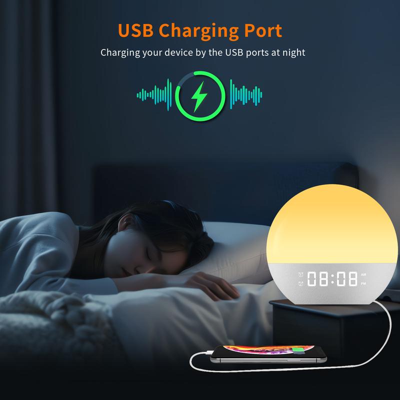 Sunrise Alarm Clock, White Noise Machine for Sleep, Upgraded Backlit Buttons, Bluetooth Speaker, Dimmable Night Light for Heavy Sleeper, Adults, Kids