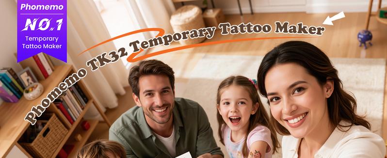 Phomemo DIY Temporary Tattoo Maker,TK32 Tattoo Maker Create Custom Temporary Tattoos,DIY Tattoo Sticker Kit with 50 Papers,8 Markers,for Parties,Events,Gifts & Creative Fun,Black