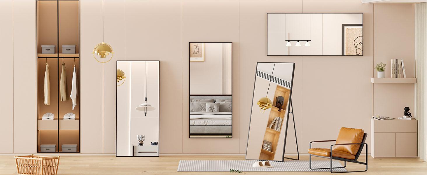 Sweet Furniture Full Length Mirror Standing Hanging or Leaning Against Wall with Stand Aluminum Alloy Thin Frame for Living Room Decorating Home Sweet Furniture Full Length Mirror Standing Hanging or Leaning Against Wall with Stand Aluminum Alloy Thin Frame for Living Room Decorating Home