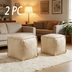 Minimalist White Faux Leather Unstuffed Ottoman–Modern Square Pouf Cover with Exposed Stitching.DIY Fillable Footstool or Side Table for Monochrome Home Decor.Scratch-Resistant, Wipeable & Easy Assembly. Perfect for Studio Apartments & Dorms (No Stuffing)