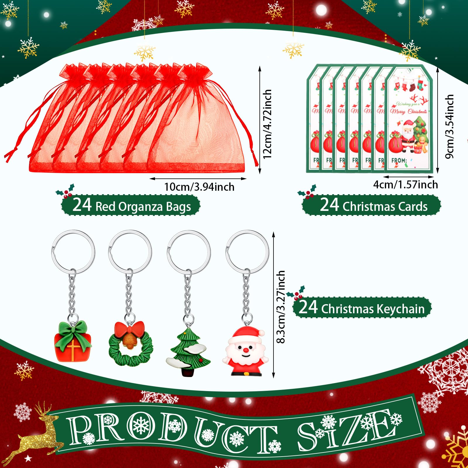 [Christmas Favors] 24 Set Christmas Keychain with Candy Bag Christmas Stocking Idea Christmas Party Favors Classroom Prizes & Exchange Gift Bulk Gifts for Students Back to School Keychain