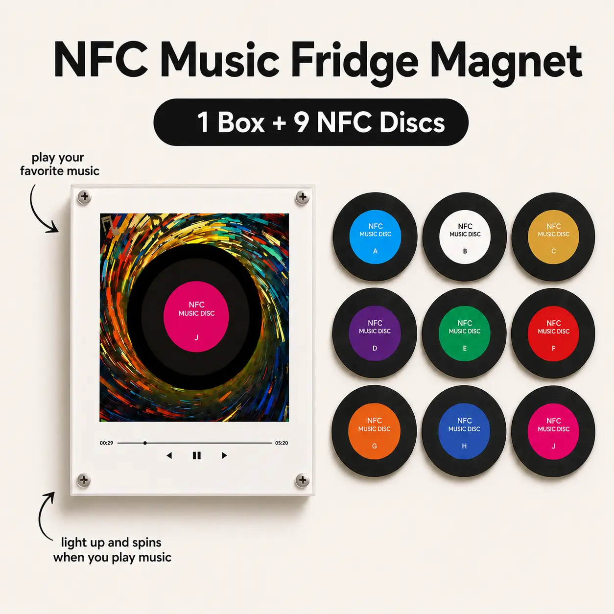 Vintage Vinyl Record NFC Music Fridge Magnet box, Retro Music Box Gift, Standard & Preset Versions, Desk Room Decor for Music Lovers and fans
