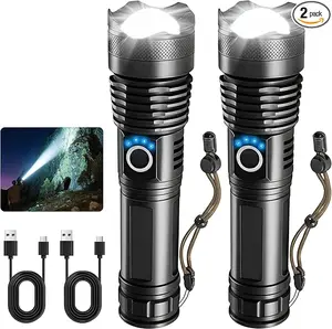 2-Pack Rechargeable Tactical Flashlight – 5 Modes, Waterproof, Adjustable Focus, LED Flashlight for Outdoor & Emergency, Ideal Christmas Gift