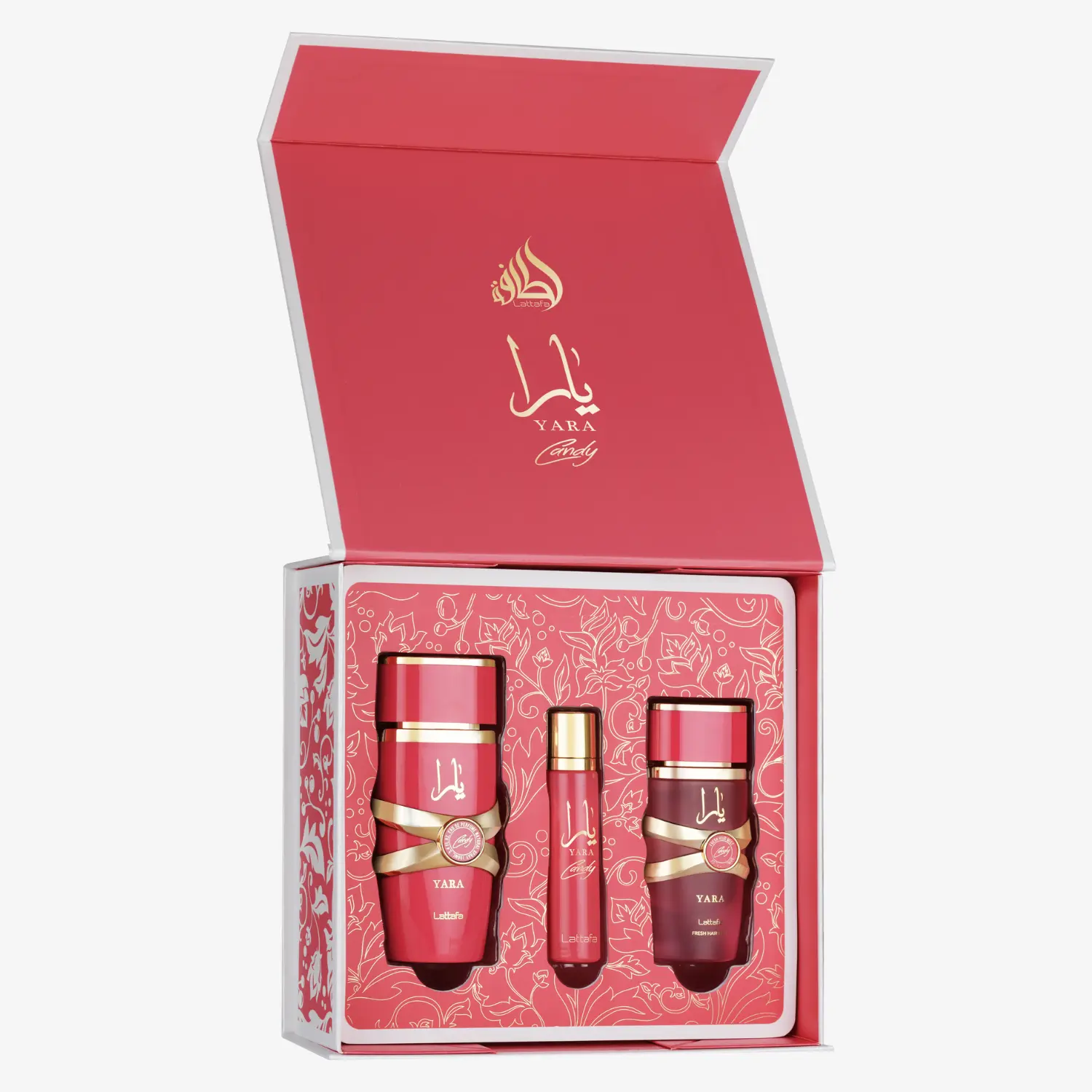 Lattafa Yara Candy Fragrance Gift Set - EDP 100ml + Travel Spray 12ml + Hair Mist 50ml