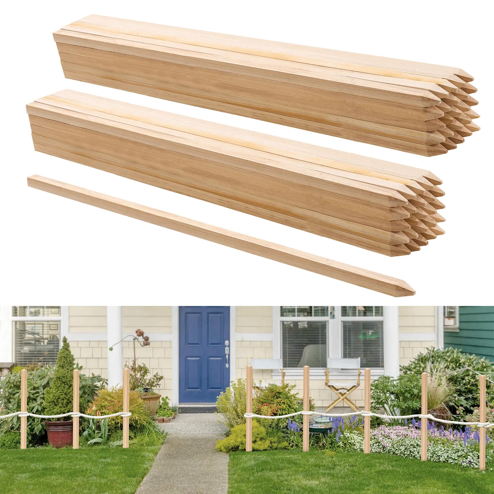 【SummerFinds】VEVOR Wooden Garden Stakes, 50 Pcs 36x0.75x0.75 in Survey Grading Stakes, Garden Ground Stake with Sharp Point, Fir Wood Plant Support Stake, Sign Posts for Silt Fence Backyard Boundaries Baselines