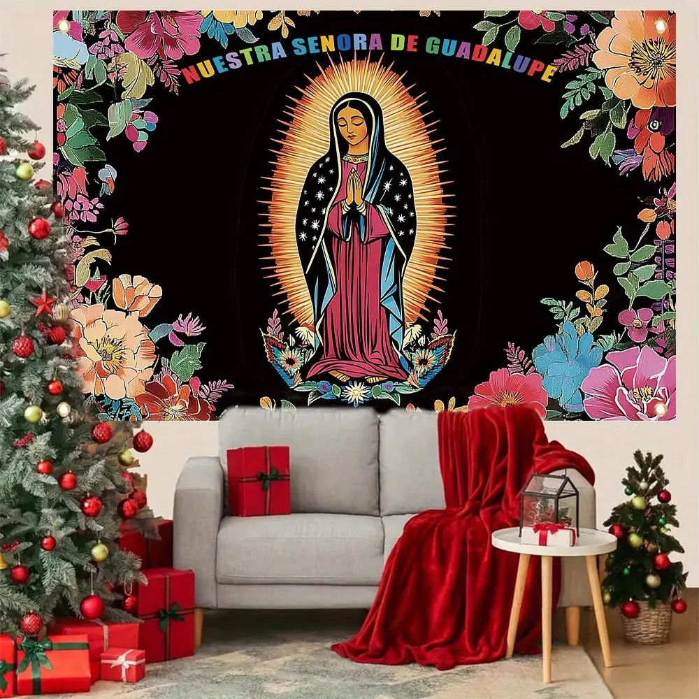 1pc Polyester Fabric Synthetic Our Lady of Guadalupe 2D Flat Floral Banner - Home Supplies Wall Decor, Birthday Party Ornament, Photography Backdrop