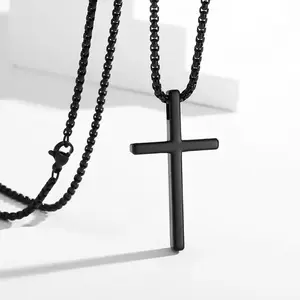 Minimalist Cross Necklace (Black)