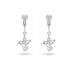 Silver Hummingbirds Clip On Dangling Earrings