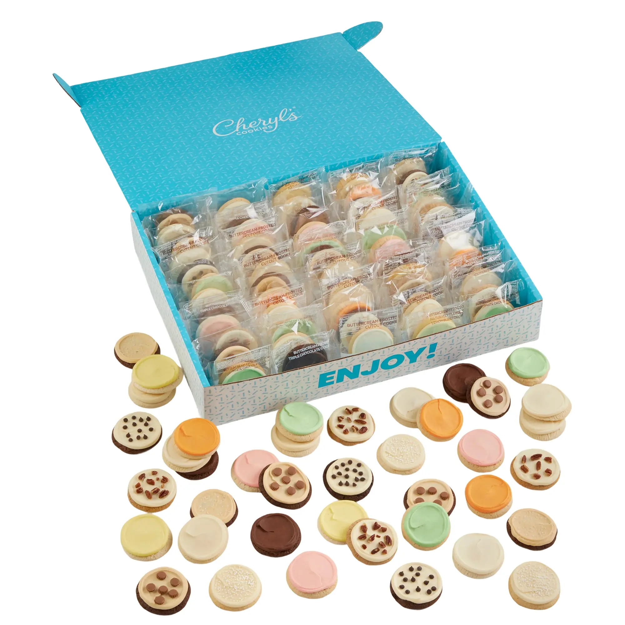 Cheryl's Cookies® Buttercream Cookies Assortment, with 100 Gourmet Buttercream Frosted Cookies in a Variety of Flavors, Individually Wrapped, Ideal for Gifting or as a Personal Treat