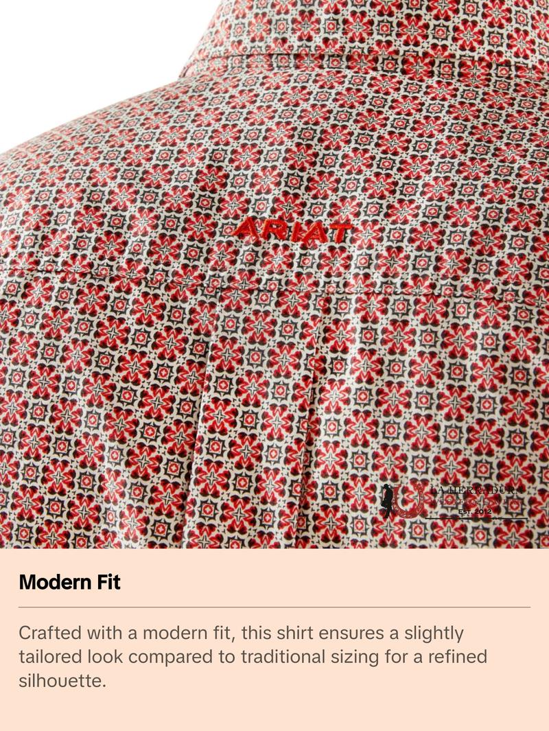 ARIAT MENS Welch Red Short Sleeve With Western Print - 8749