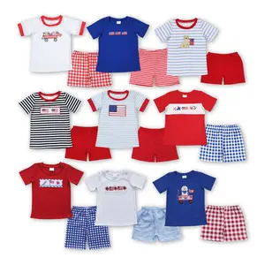 Cocokids Toddler Boy 4th of July Outfit Cute Independence Day Clothes  Flag Embroidery Patriotic Summer Shorts Set
