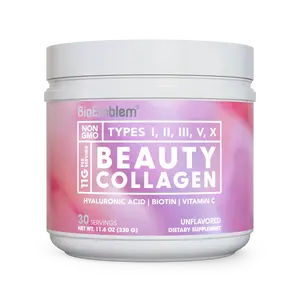 BioEmblem Beauty Collagen Powder | 5 Types of Collagen + Hyaluronic Acid, Vitamin C & Biotin | Glowing Skin, Hair Growth & Joint Support