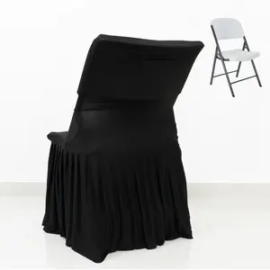 Lifetime Folding Chair Cover Black – Spandex Pleated Stretch Slipcover with Floor-Length Skirt, Also Fits Standard Chairs