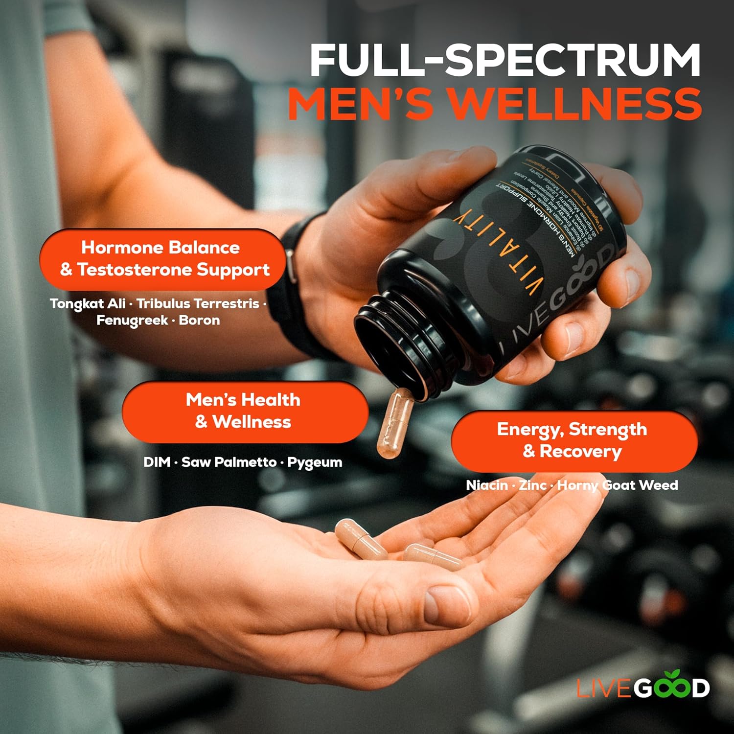 LiveGood Vitality | Plant-Based Daily Wellness Formula with Zinc & Niacin | Non-GMO, 90 Capsules