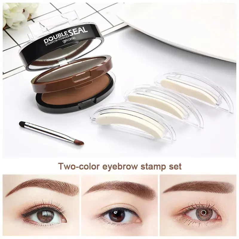 2-Color Waterproof Eyebrow Stamp Powder Kit - 3 Reusable Stencils, Dual Brush for 1-Step Natural Brow Shaping