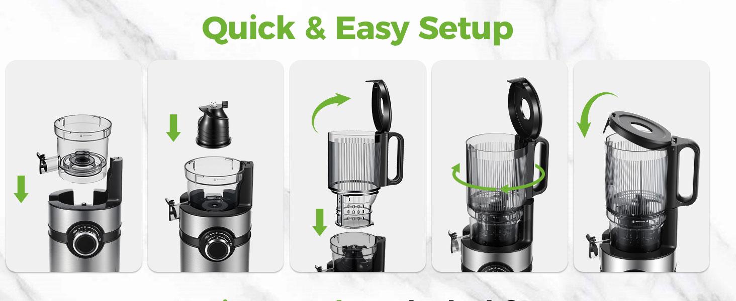 OSTBA Cold Press Juicer, 5'' Large Feed Chute, Slow Masticating Juicer for Whole Fruits & Vegetables, High Juice Yield, BPA-Free, Easy to Clean