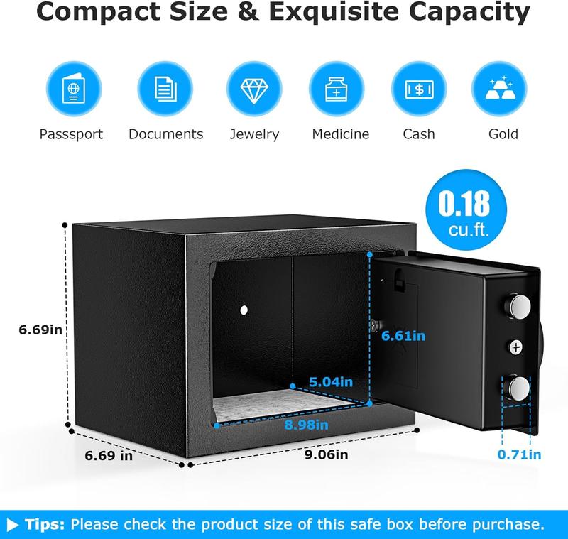 Bonsaii 0.C6ubic Feet Small Safe Box for Money with Electronic Keypad Steel Construction Hidden Safe with Key Mini Safe for Home Office Hotel Durable SPHC Steel