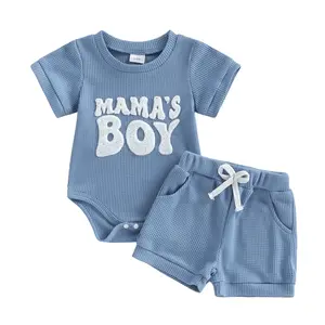 Baby Boy Summer Clothes Mamas Boy Letter Embroidery Short Sleeve Romper Elastic Waist Shorts Set Infant Boy Outfits