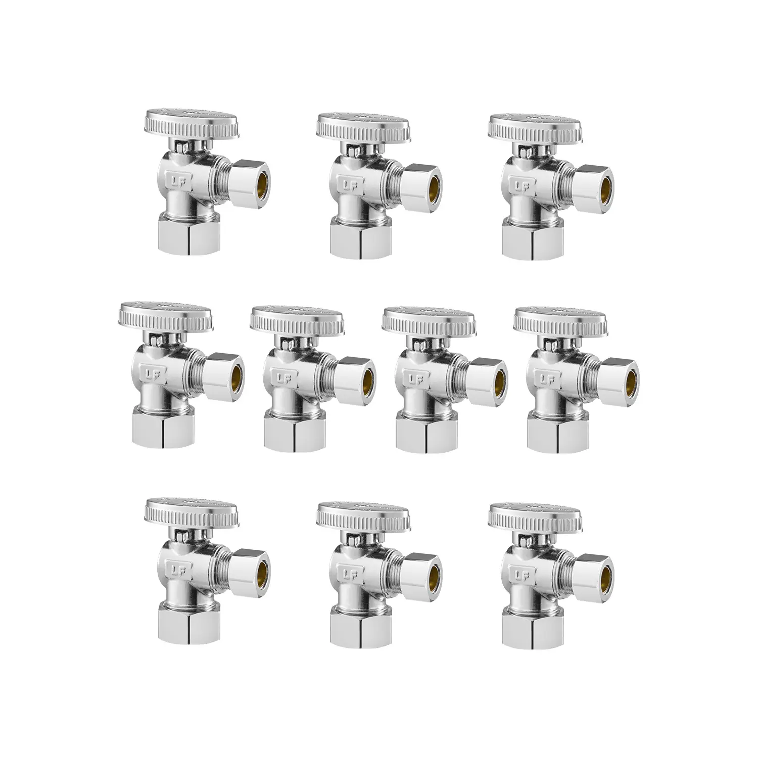 VEVOR 10-Pack Heavy-Duty Rust-Resist Brass 1/4 Turn Angle Stop Valves, 1/2" Nominal (5/8" OD) Compression Inlet x 3/8" OD Compression Outlet, Metal Plumbing Hardware Parts for Pipes, Ideal for Kitchens and Baths [Father's Day Gift]