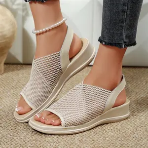 Women's Breathable Sandals Knit Platform Sandals Slingback Low Wedge Comfort Shoes Springfresh