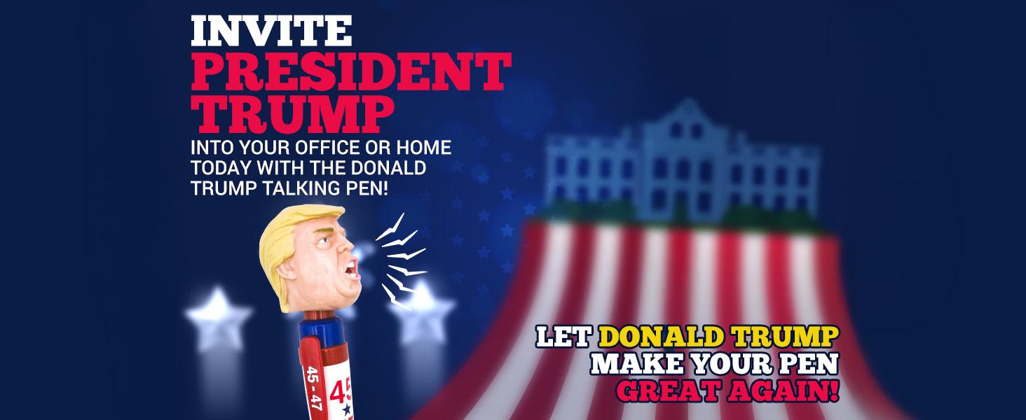 Donald Trump Talking Pen - Press His Hair & Hear 8 Real Voice Quotes - Funny Political Gag Gift for Men, Unique Trump Gifts, Novelty Desk Toy & Office Conversation Starter (Trump 45-47 Edition)