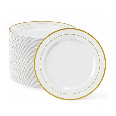 100/200pc 10in Plates Gold Rim Disposable Plates Pack - Jolly Chef  Food Grade, BPA-Free Dinner & Dessert Plates for Parties, Weddings - Ideal for Stations, Business Festive Events | Home Party,Festive Supplies,Unbreakable Plate,halloween gift chrismas