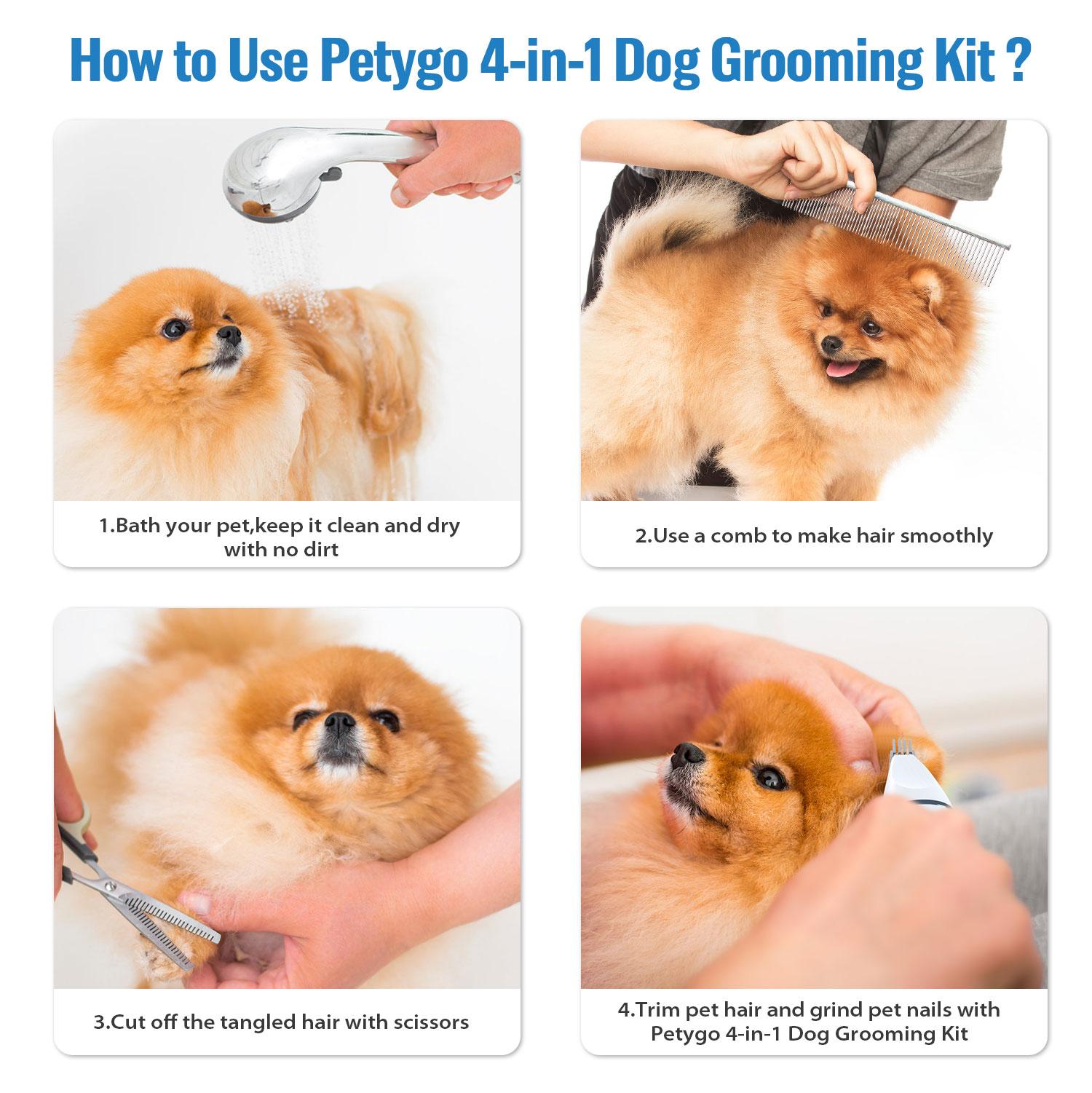 Petygo 4-in-1 Dog Grooming Kit with Nail Grinder & Dog Paw Trimmer, Low-Noise Rechargeable Cordless Electric Set for Dogs, Cats & Paw Pets