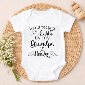 Baby Bodysuit Hand Picked For Earth By Grandpa In Heaven Print 100% Pure Cotton Non-Irritating Snap Closure Breathable Perfect For Gifting & Everyday