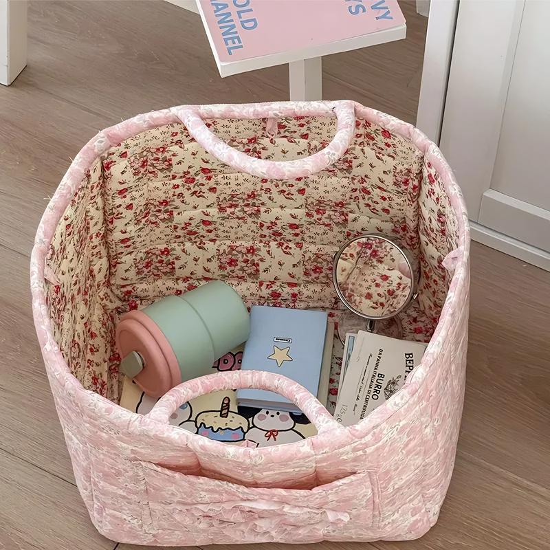 【Free Ship】Car Storage Basket with Handle,Foldable Washable Organizer&Multi-Purpose Fabric Bin for Office Supplies,Home Decor|Farmhouse Floral Design Cute Organizer Reusable Grocery ShoppingBags toybox clothes book,Luggage Accessories Valentine's Day gift