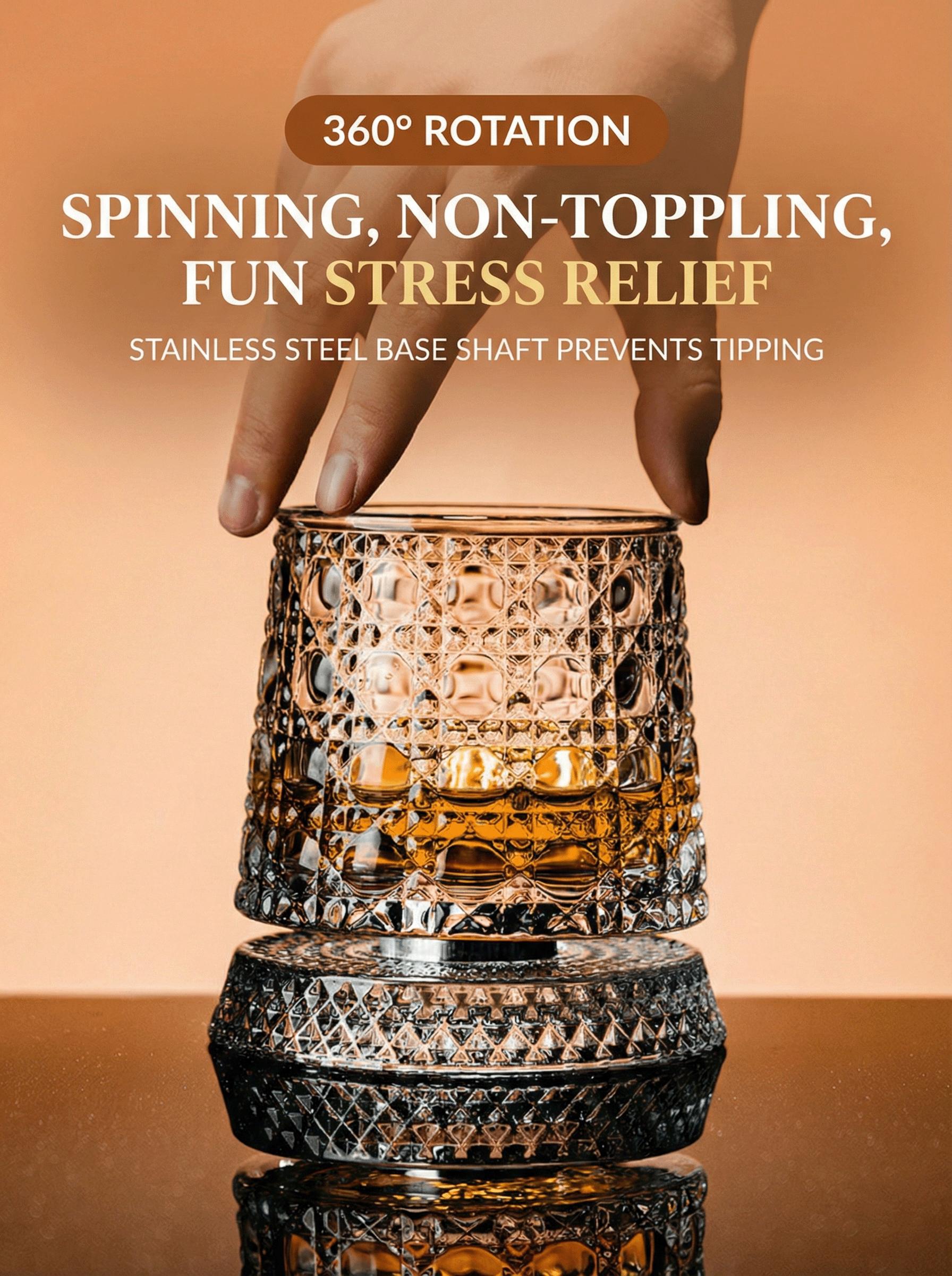 360° Rotating Crystal Glass Cup, Star-Cut Spinning Whiskey & Wine Glass, Elegant Stress Relief Drinkware, European Style Bar Glass Set, Premium Gift Choice, Whiskey Tumbler