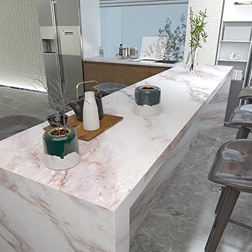 White/Gold Marble Contact Paper 15.7”×79”  Matte Peel-&-Stick, Removable, Self-Adhesive, Waterproof Granite Vinyl Film, Thick, Easy to Clean & Install