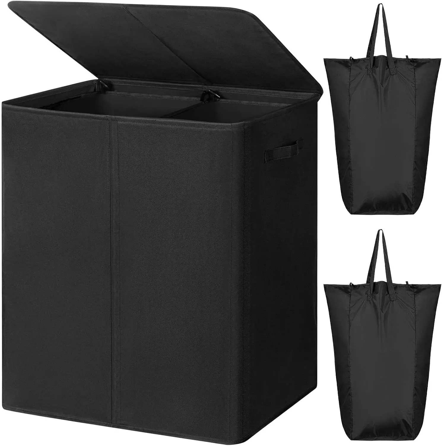 154L Double Laundry Hamper 2 Section with Lid and Removable Bags | Divided Laundry Basket, Large Dirty Clothes Hamper with Handle, Collapsible Laundry Storage for Dorm Room, College, Black