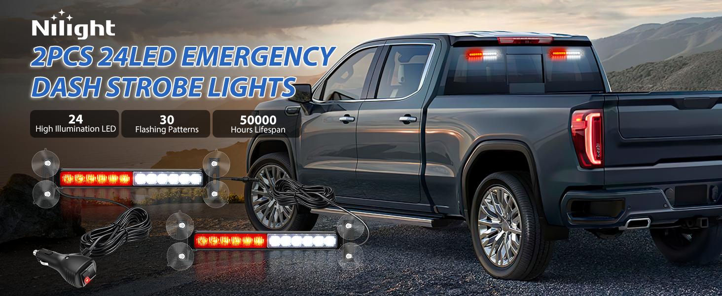 Nilight 24LED  Strobe Traffic Advisor Light Bar 2 in 1 Red White Dash Warning Safety Flashing Lights Front/Rear Windshield Construction Lights for Trucks Cars Plow  Firefighter Vehicles   vehicle