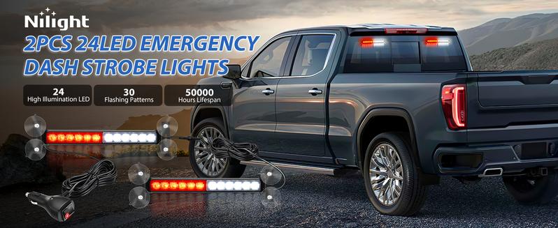 Nilight 24LED  Strobe Traffic Advisor Light Bar 2 in 1 Red White Dash Warning Safety Flashing Lights Front/Rear Windshield Construction Lights for Trucks Cars Plow  Firefighter Vehicles   vehicle