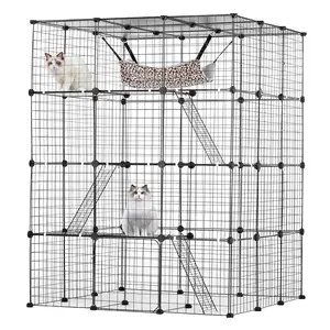 VEVOR Large 4-tier Cat Cage,  , 41 x 41 x 55", Detachable Metal Wire Cat Enclosure, with 4 Front Doors Hammock Ramp ladders, Indoor & Outdoor Crate Exercise Place Ideal for Kitty, Small Animals, Black