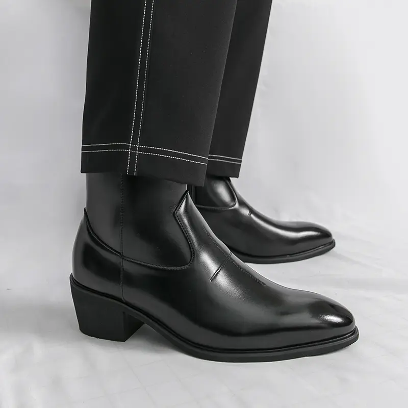 mens dress boots pointed toe Handmade Men's Black Leather High Ankle Chelsea making them an excellent choice for business attire Classic Men's Black Leather Dress