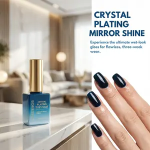 BOMESEL Crystal Plating Top Coat - UV/LED Soak-Off Non-Wipe Gel, Mirror-Like Wet-Look Gloss, 21-Day Chip Resistance for Professional & Home Use