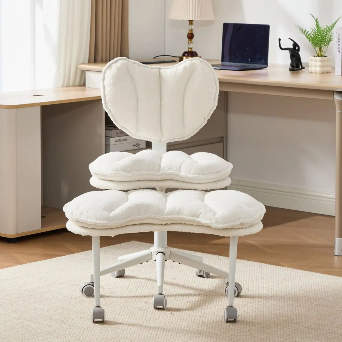 Meditation Chair Plus, Teddy Fleece Double-Layer Padding Cross Legged Rolling Chair for ADHD, Criss Cross Desk Chair with Lumbar Support, Adjustable Stool, Flexible for Fidgety Sitters, Ivory Adjustable Office Chair Adjustable Swivel Stools